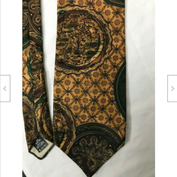 Vintage Brown Gold Geometric Compass Print 100% Silk Tie Moores Men's Necktie - Picture 5 of 6